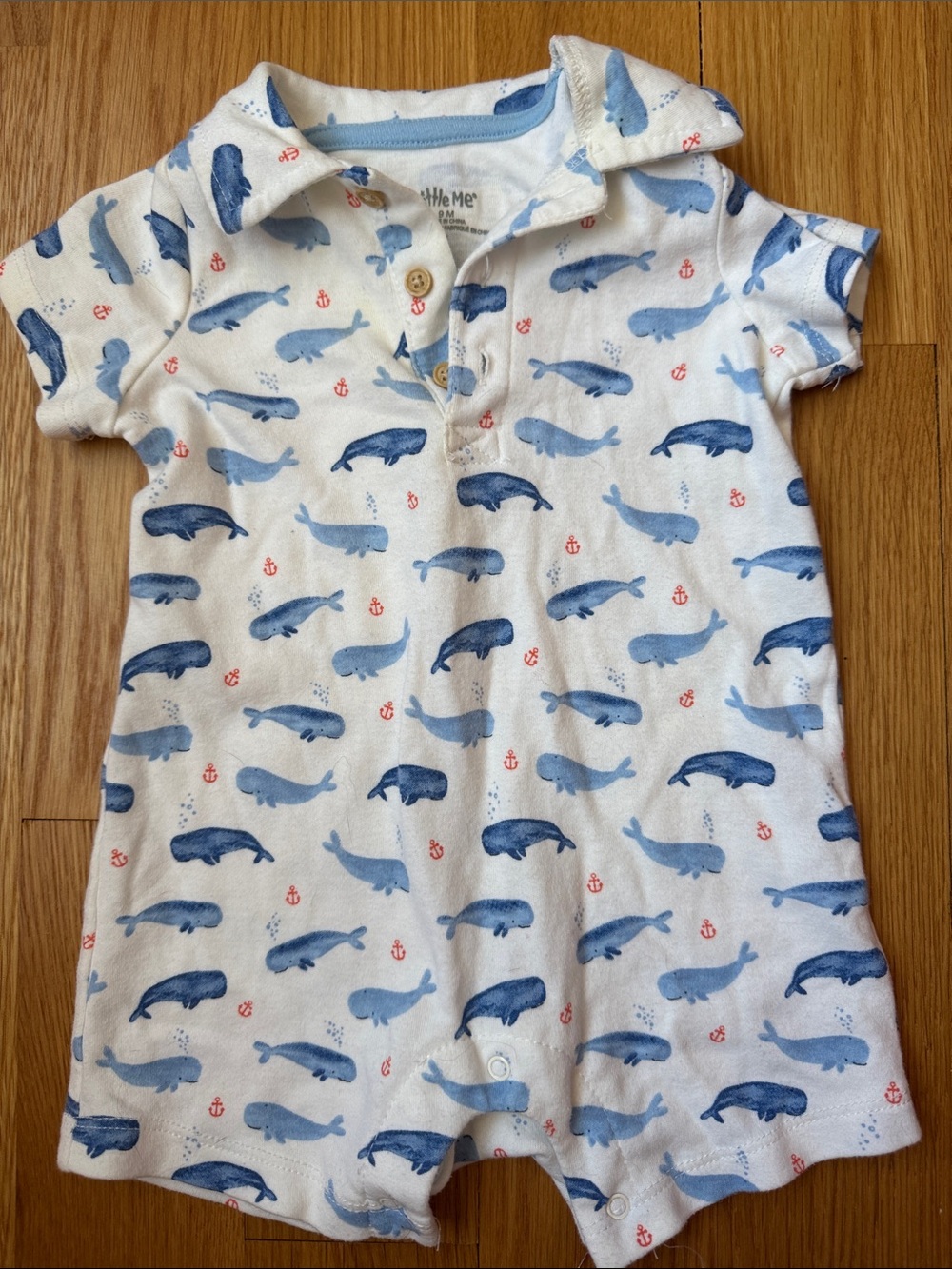 +LITTLE ME+ White & Blue Whale Print Romper